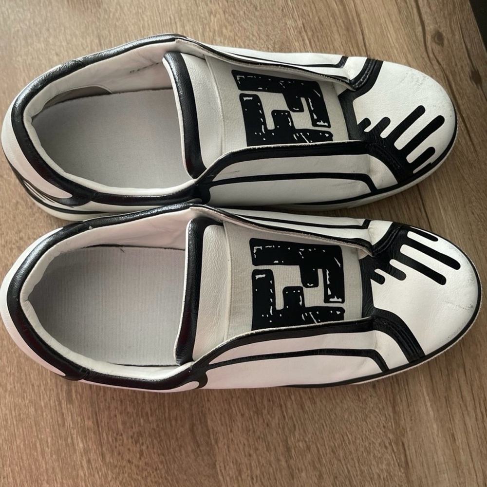 Fendi Black and White Slip-On Sneakers